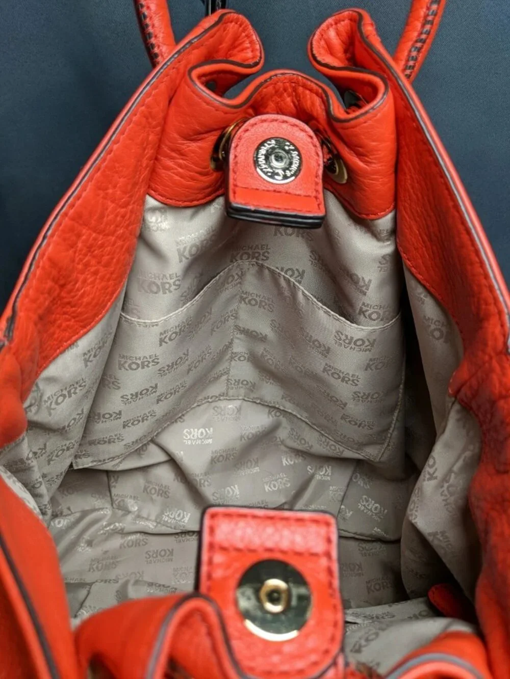 MICHAEL KORS TANGERINE LEATHER RING TOTE HOBO SHOULDER BAG SOFT LEATHER
